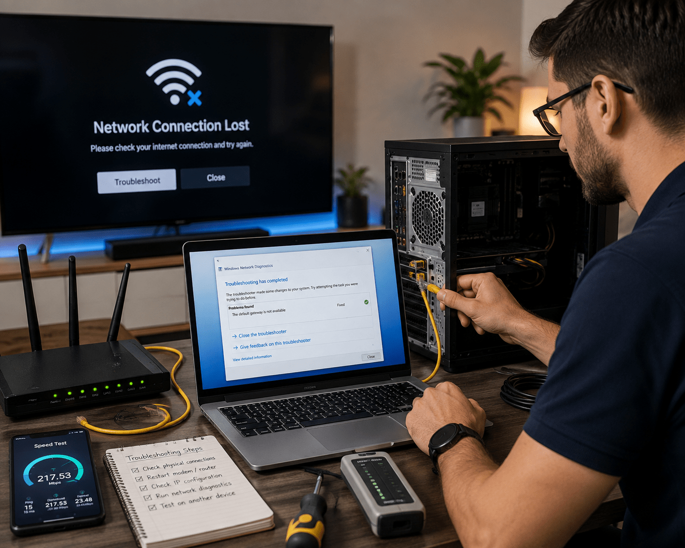 Professional network and device troubleshooting for laptops, PCs, Smart TVs and gaming consoles